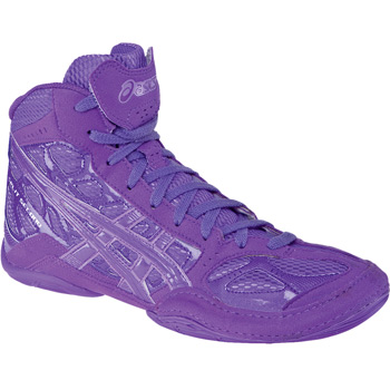 purple and gold wrestling shoes